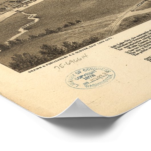 Salt Lake City Utah 1875 Antiek Panoramische Kaart Poster (Hoek)