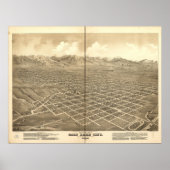 Salt Lake City Utah 1875 Antiek Panoramische Kaart Poster (Voorkant)
