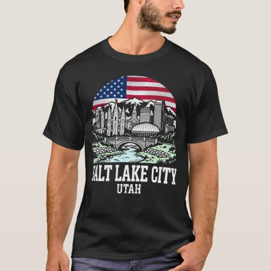 Salt Lake City Utah American Flag T-shirt (Voorkant)