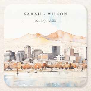 Salt Lake City, Utah Aquarel Landschap Bruiloft Kartonnen Onderzetters