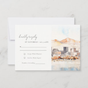Salt Lake City Utah Aquarel Landschap Bruiloft RSVP Kaartje