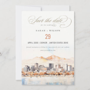 Salt Lake City, Utah Aquarel Landschap Bruiloft Save The Date