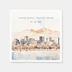 Salt Lake City, Utah Aquarel Landschap Bruiloft Servet