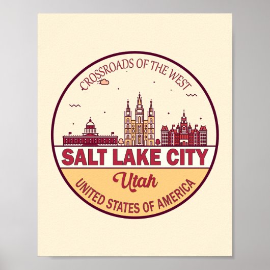 Salt Lake City Utah City Skyline Emblem Poster (Voorkant)