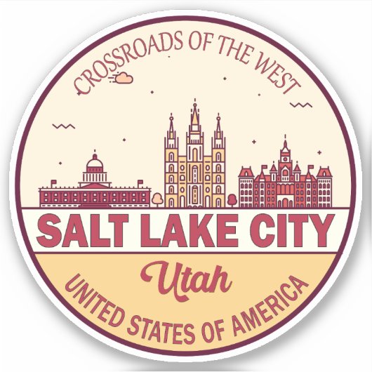 Salt Lake City Utah City Skyline Emblem Sticker (Voorkant)