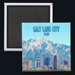 Salt Lake City Utah Downtown Vintage Magneet<br><div class="desc">Geef de gebouwen van het centrum en de bergen in Salt Lake City,  Utah,  Verenigde Staten,  op een magneet in je huis als memento van een van de grootste sites van Amerika!</div>