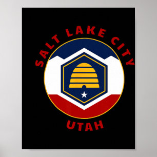 Salt Lake City Utah Nieuwe Ut Vlag Bijenkorf Vakan Poster