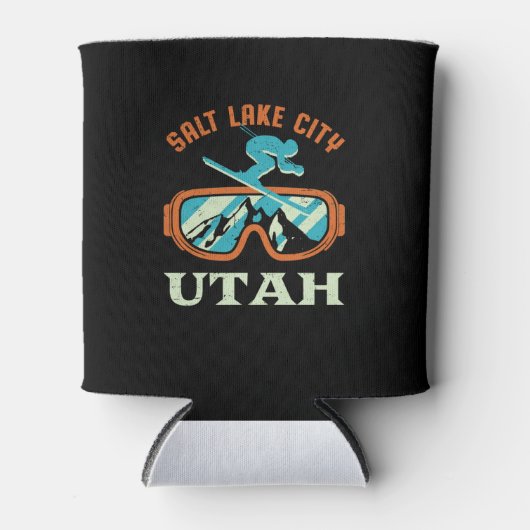 Salt Lake City Utah Retro Skiing Snowboarding Blikjeskoeler (Voorkant)