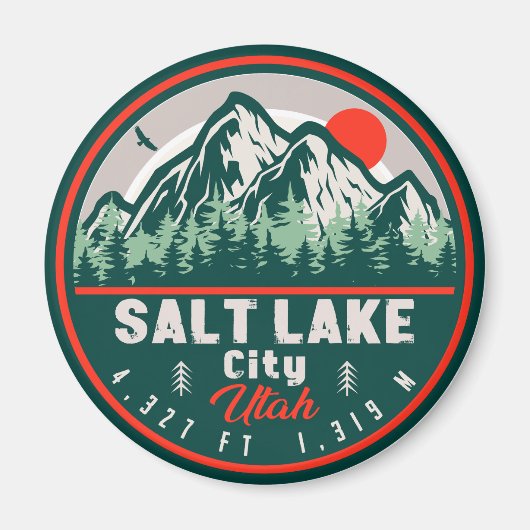 Salt Lake City Utah Retro Sunset Souvenirs 60s Magneet (Voorkant)