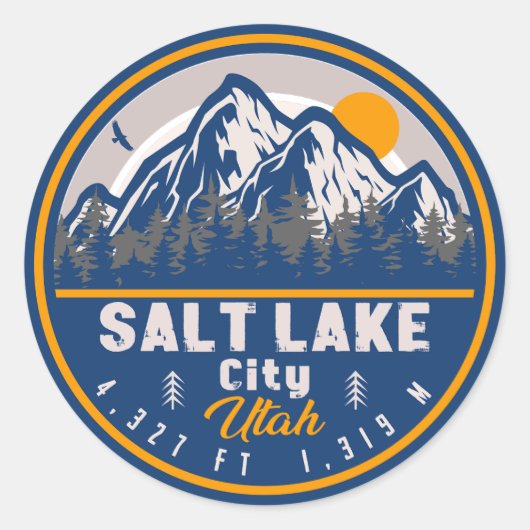Salt Lake City Utah Retro Sunset Souvenirs 60s Ronde Sticker (Voorkant)
