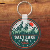 Salt Lake City Utah Retro Sunset Souvenirs 60s Sleutelhanger (Achterkant)
