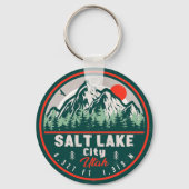 Salt Lake City Utah Retro Sunset Souvenirs 60s Sleutelhanger (Achterkant)