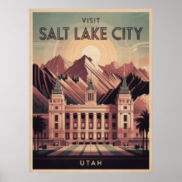Salt Lake City Utah Retro Travel Poster