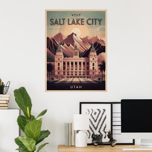 Salt Lake City Utah Retro Travel Poster (Thuiskantoor)