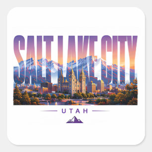 Salt Lake City Utah Silhouette Berg Reizen Vierkante Sticker