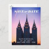 Salt Lake City, Utah Temple Bruiloft Save the Date Aankondigingskaart (Voorkant / Achterkant)