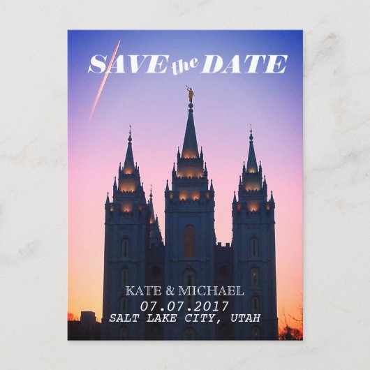 Salt Lake City, Utah Temple Bruiloft Save the Date Aankondigingskaart (Voorkant)