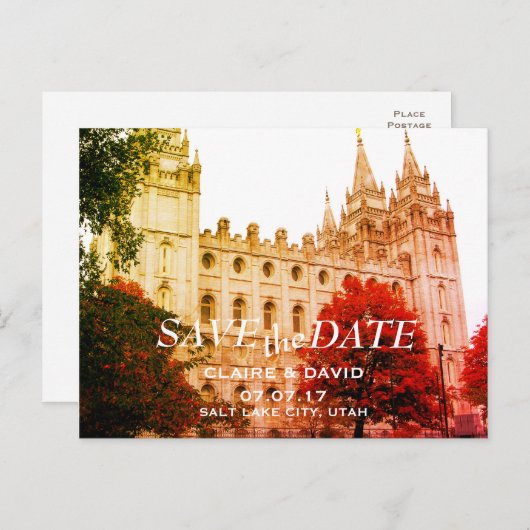 Salt Lake City, Utah Temple Bruiloft Save the Date Aankondigingskaart (Voorkant / Achterkant)