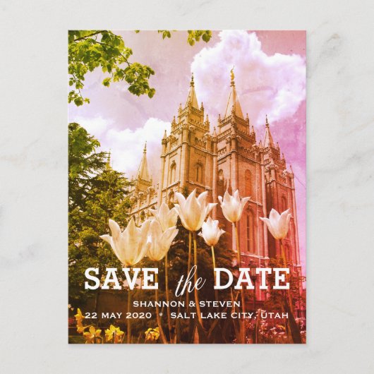 Salt Lake City, Utah Temple Bruiloft Save the Date Aankondigingskaart (Voorkant)