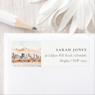 Salt Lake City, Utah Watercolor Landscape Address Etiket