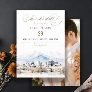 Salt Lake City Utah Waterverf Foto bruiloft Save The Date