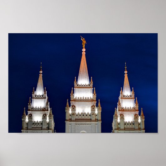 Salt Lake LDS Mormon Temple bij nacht Poster (Voorkant)