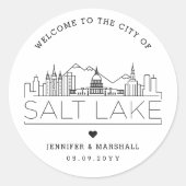 Salt Lake Skyline | Bruiloft Welkom Favor Ronde Sticker (Voorkant)