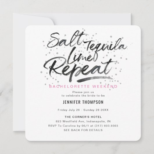 Salt Tequila Limoen Repeat Bachelorette Party Kaart (Voorkant)