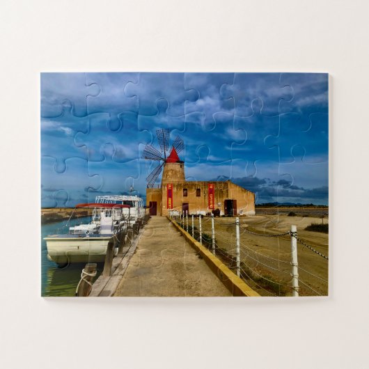 Salt Windmill Harbor in Western Sicily, Italy Legpuzzel (Horizontaal)