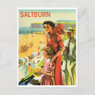 Saltburn, familie op het strand. reis uit vroeger briefkaart