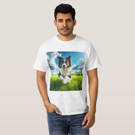 Salto de Alegría: Border Collie en el Campo T-shirt (Voorkant volledig)