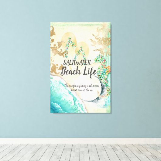 Saltwater Beach Life Seahorse Canvas Afdruk (Insitu (Houten vloer))