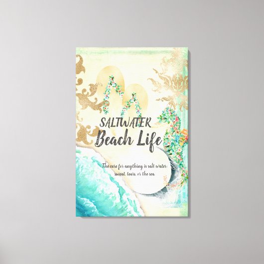 Saltwater Beach Life Seahorse Canvas Afdruk (Voorkant)