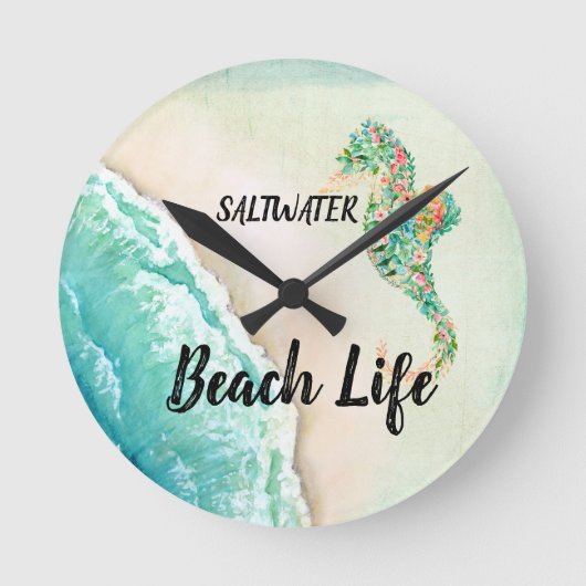 Saltwater Beach Life Seahorse Ronde Klok (Voorkant)