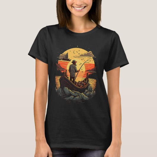Saltwater Fishing Trip Fisherman Fishing On Sunset T-shirt (Voorkant)