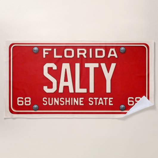 Salty 1969 | Red Retro Florida License Plate Surf Strandlaken (Voorkant)