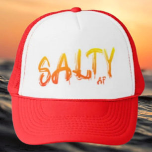 "Salty AF" logo Sunset Trucker Pet