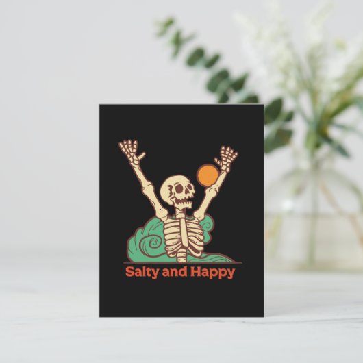 Salty and Happy Skeleton op een Feestdagenkaart (Staand voorkant)