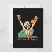Salty and Happy Skeleton op een Feestdagenkaart (Voorkant)