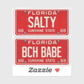 Salty Beach Babe | Retro Florida License Plate 2pc Sticker (Vel)