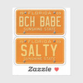 Salty Beach Babe - Retro Florida License Plate 2pc Sticker (Vel)
