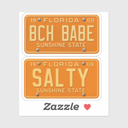 Salty Beach Babe - Retro Florida License Plate 2pc Sticker (Vel)