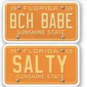Salty Beach Babe - Retro Florida License Plate 2pc Sticker (Voorkant)