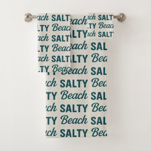 Salty Beach Coastal Teal Graphic Print Ocean Decor Bad Handdoek (Insitu)