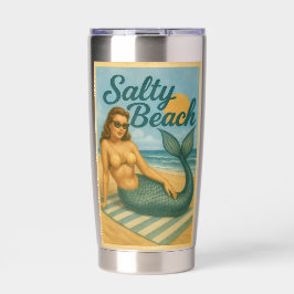 Salty Beach Pin-Up Mermaid Art Retro Coastal Life Geïsoleerde Drinkbeker