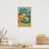 Salty Beach Pin-Up Mermaid -Retro Coastal Life Art Poster (Keuken)