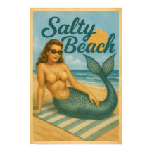 Salty Beach Pin-Up Mermaid -Retro Coastal Life Art