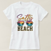 Salty Beach Sunglasses; Retro Summer Palm Tree T-shirt (Design voorkant)