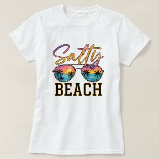 Salty Beach Sunglasses; Retro Summer Palm Tree T-shirt (Design voorkant)
