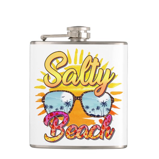 Salty Beach | Tropische zon en palmboom Heupfles (Voorkant)